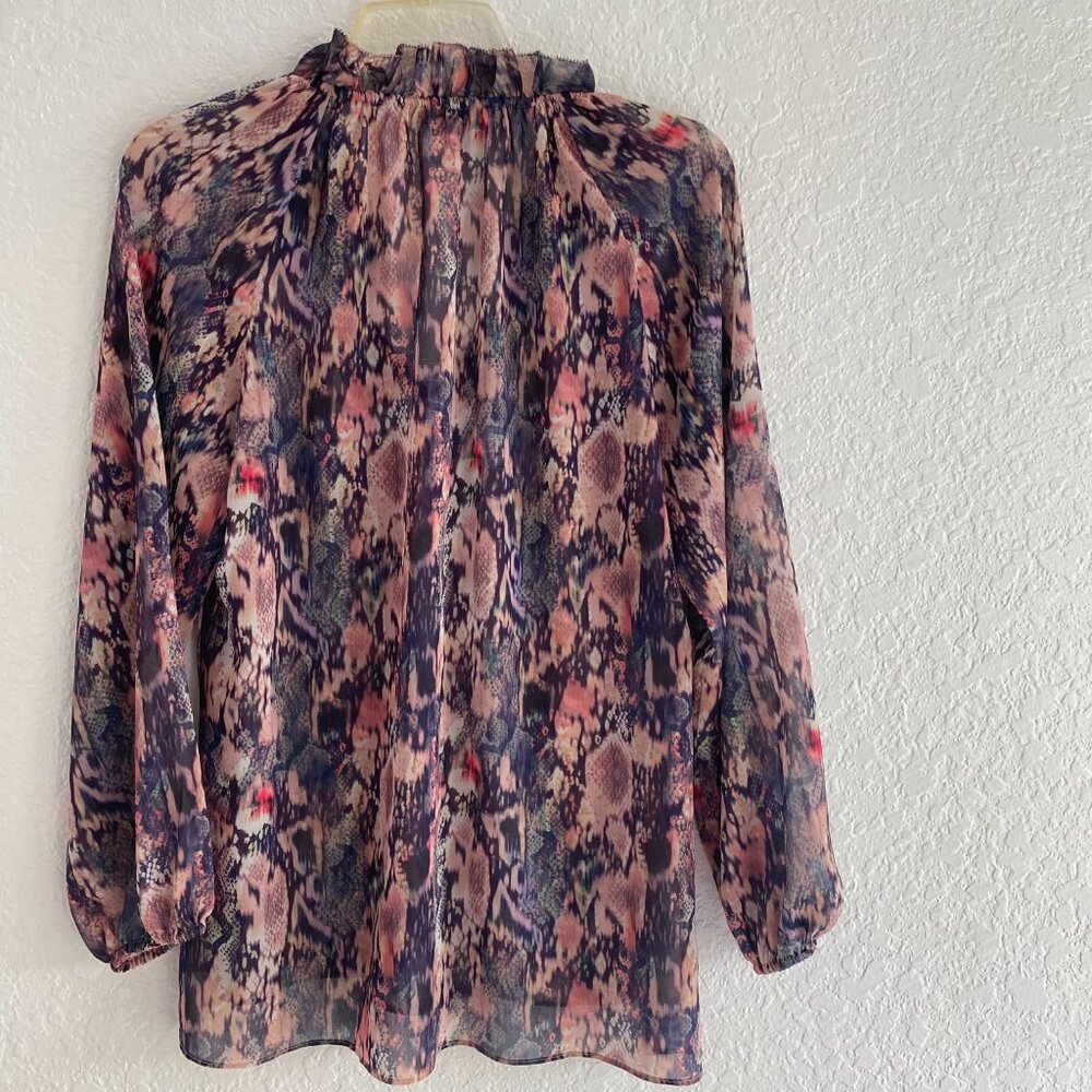 AllSaints Women’s Nylah Masala Blouse – Size 6 Snakeskin Animal Print Ruffle Top - Picture 5 of 8